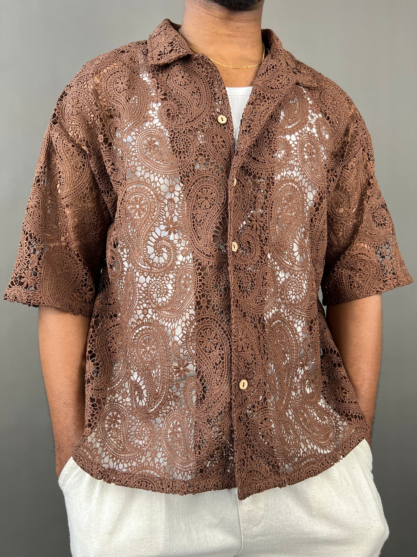 Garm Island Rico Crotchet Shirt in brown