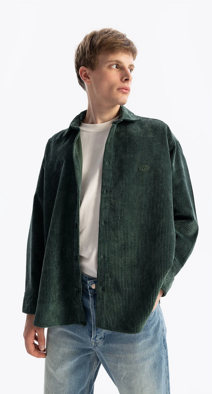 Giesto pleated corduroy shirt in green