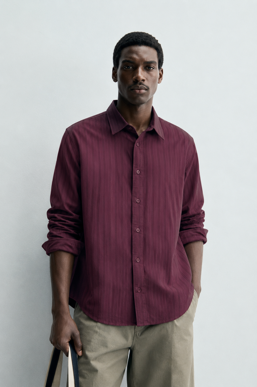 Vamos Double Pinstripe Shirt in Dark Burgundy