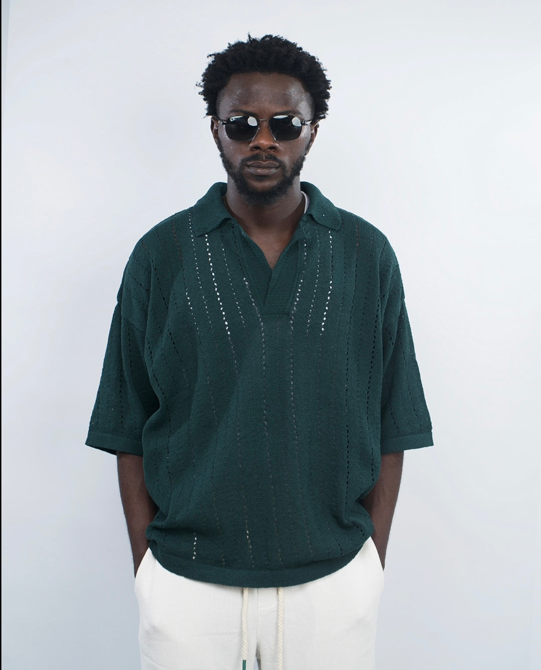 GIESTO knitted polo shirt in dark green