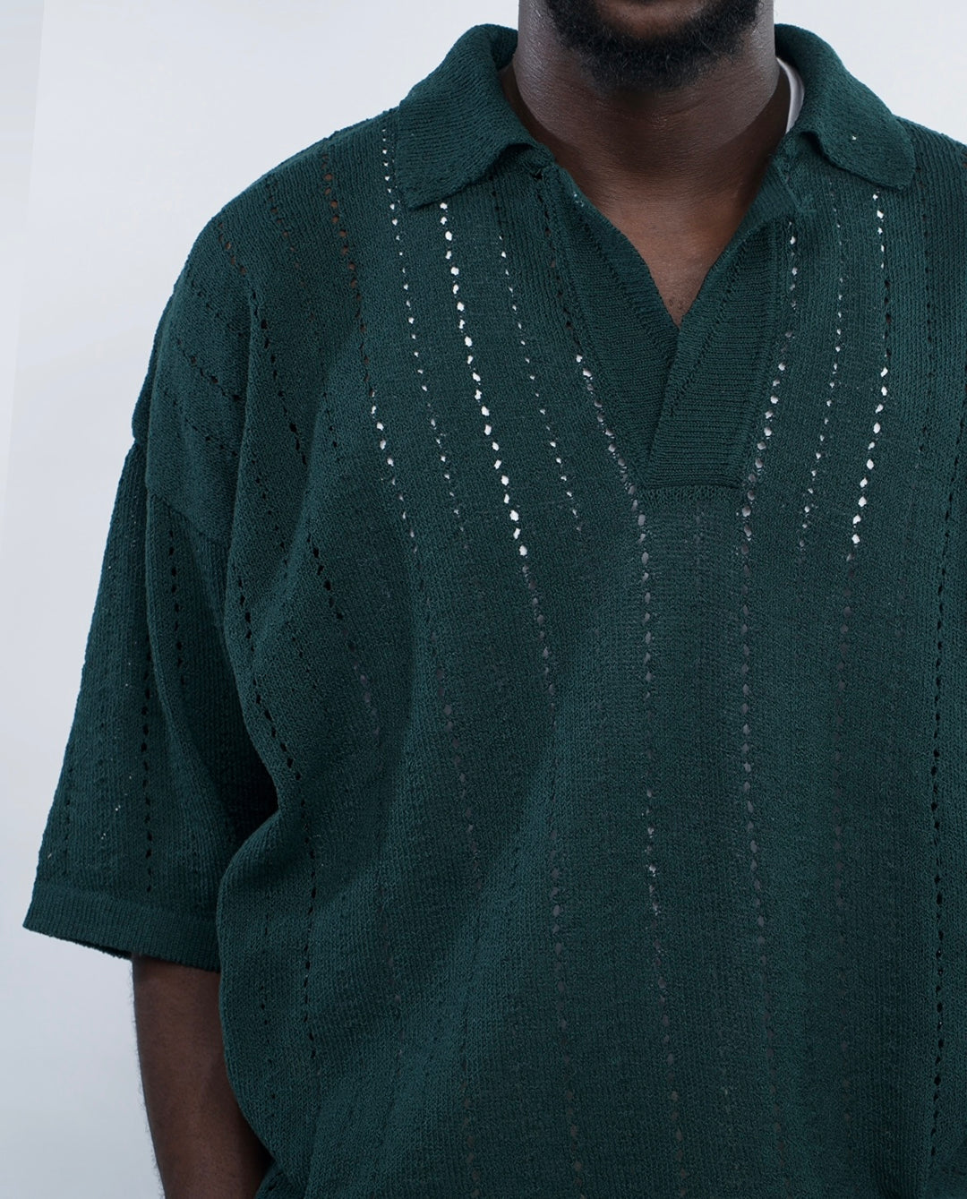 GIESTO knitted polo shirt in dark green