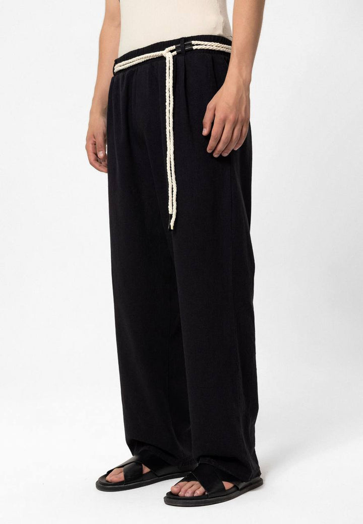 SPRUCE BELT DETAILED OVERSIZE LINEN TROUSERS BLACK