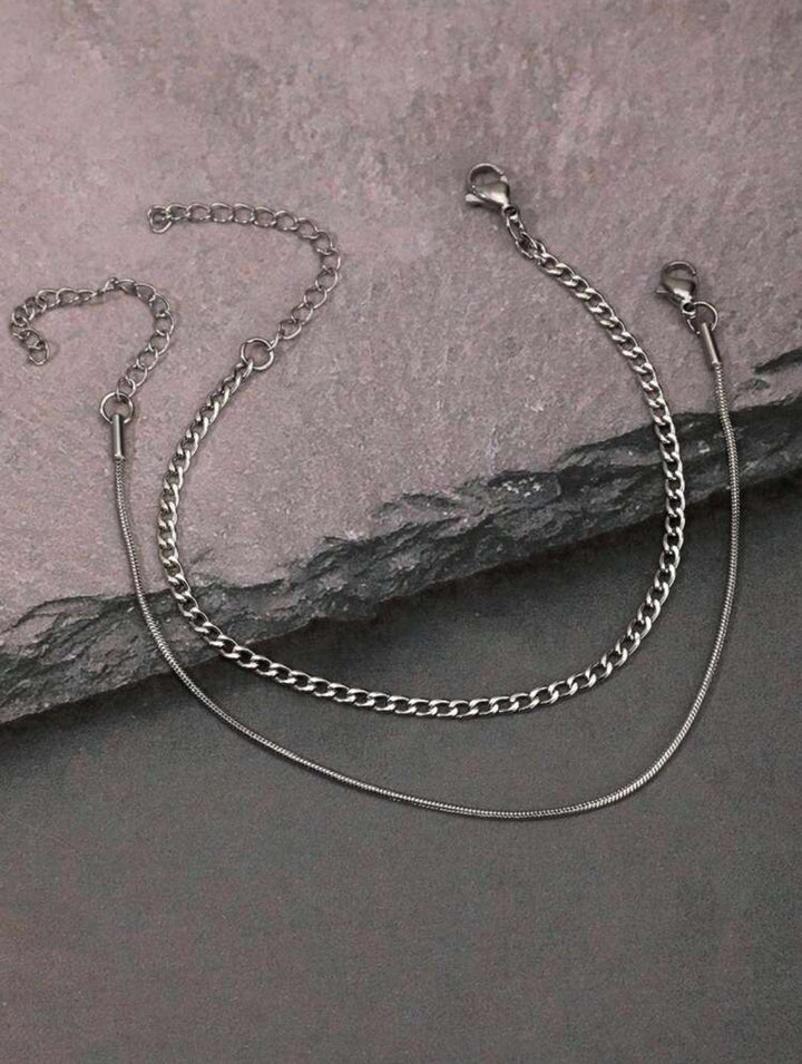 2pcs Cool & Trendy Men Link Double-Layered Bracelet