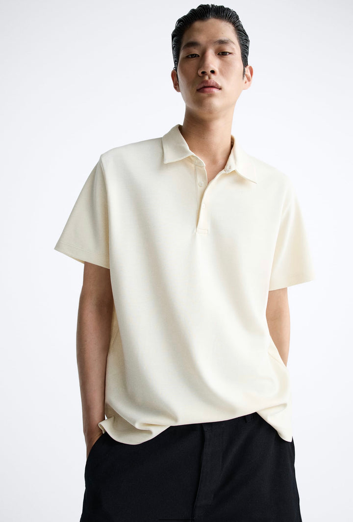 ZARA TEXTURED POLO SHIRT IN ECRU