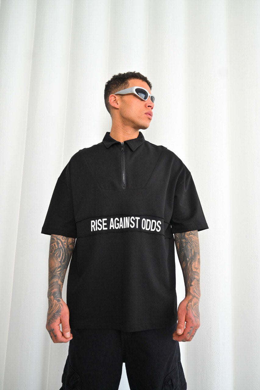 Mechanic Oversized Boxy Zip Short Sleeve Shirt in Black