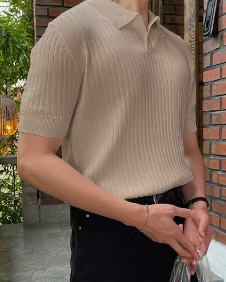 Knit Short Sleeved Slim Fit Polo Shirt khaki