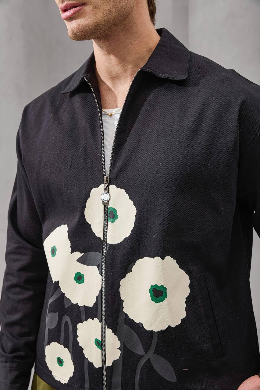 2morrow Floral Patchwork Zip Along Jacket in Black