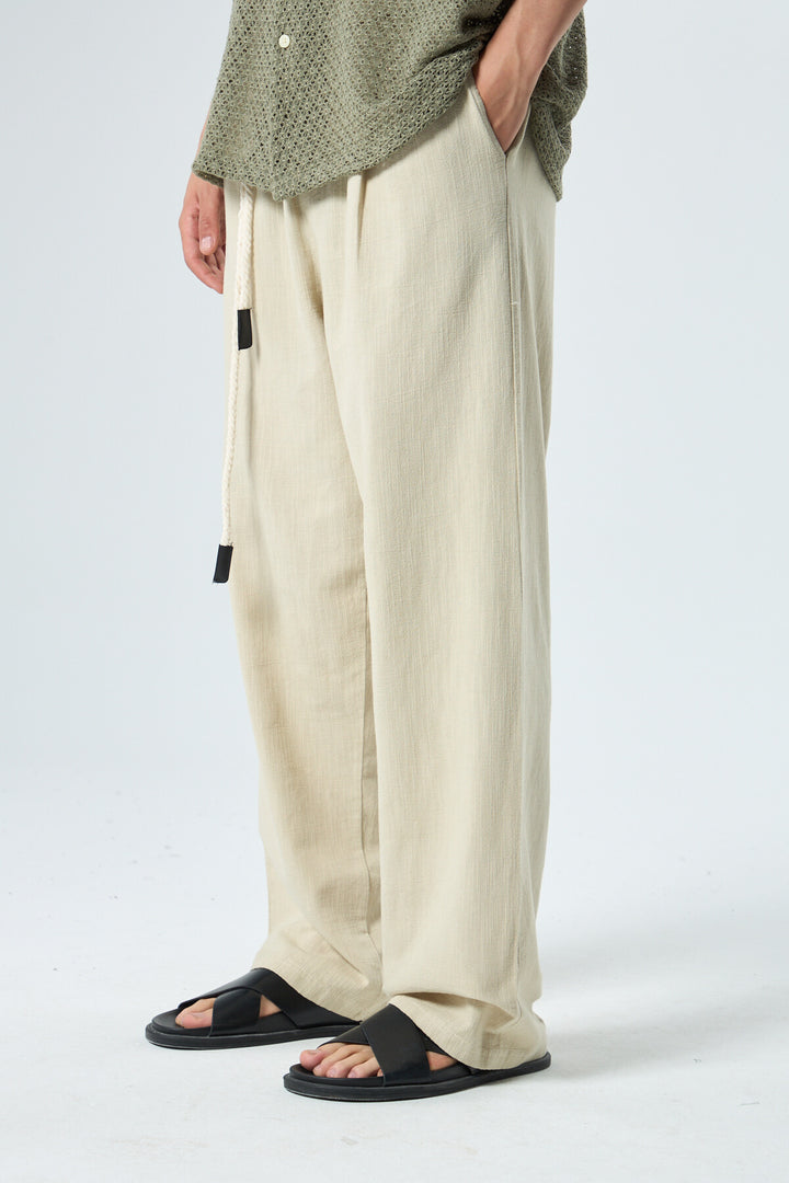 SPRUCE BELT DETAILED OVERSIZE LINEN TROUSERS STONE