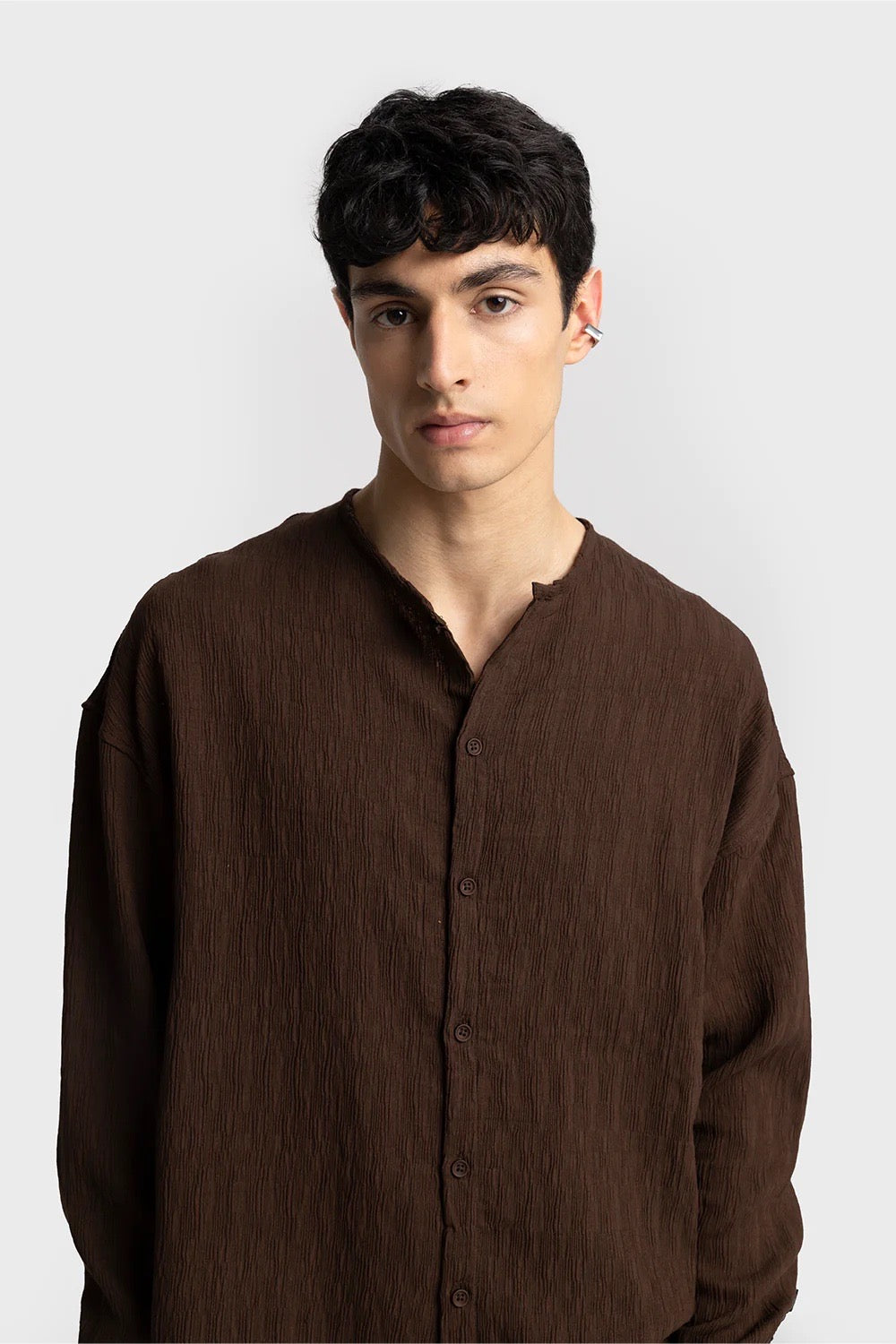 Giesto creased long sleeve shirt in brown