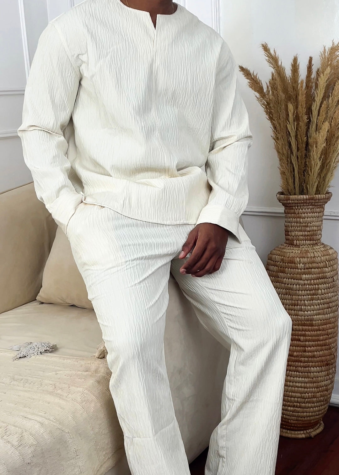 Garm Island Creased long sleeve set in off white