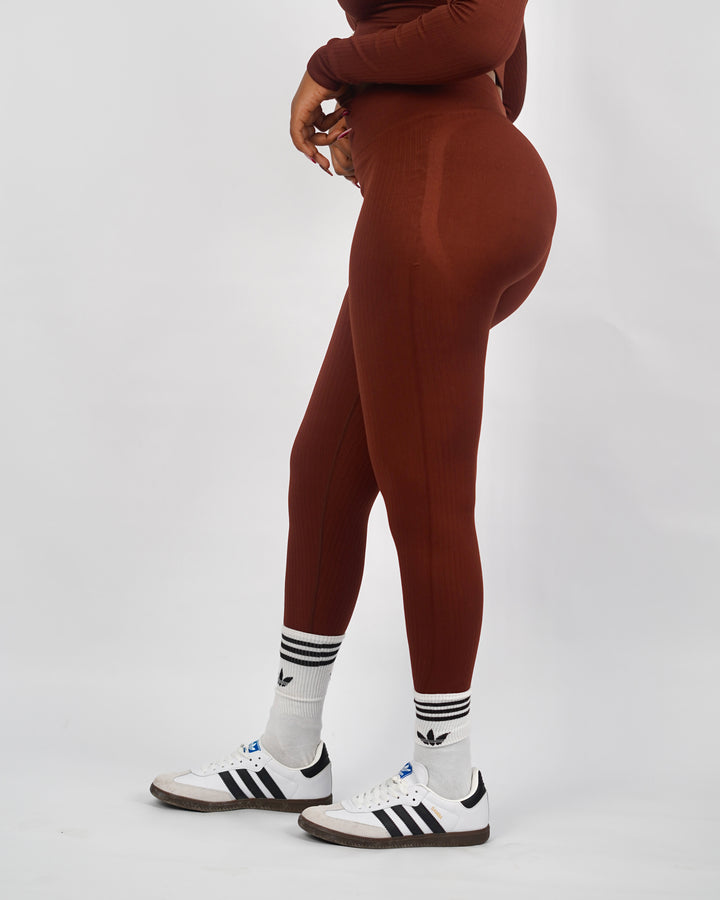 Garm Island Seamless Ribbed Leggings in Brown