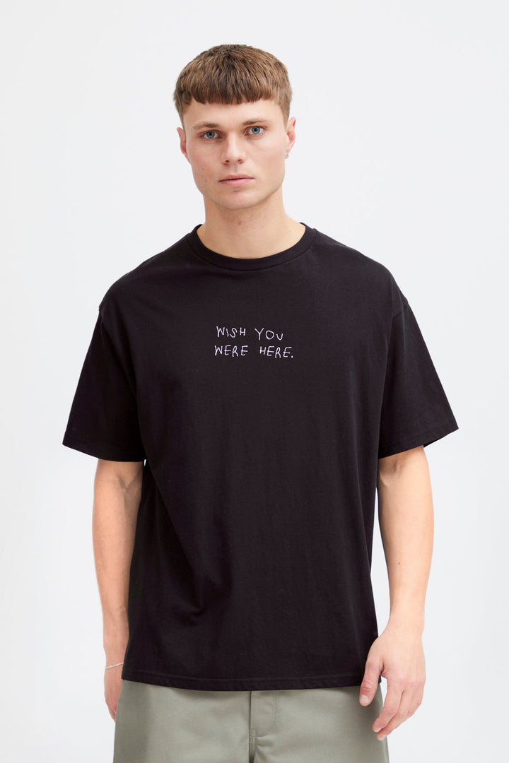 Solid WISH YOU WERE HERE T-shirt in black