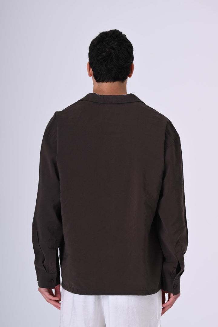 2512 Floral Embroidered Shirt in Brown