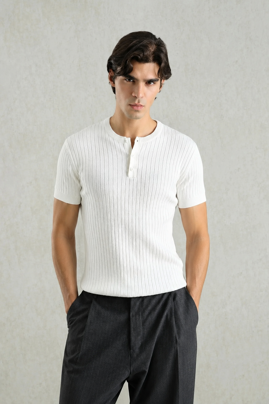 Giesto Henley Shortsleeve Shirt in White