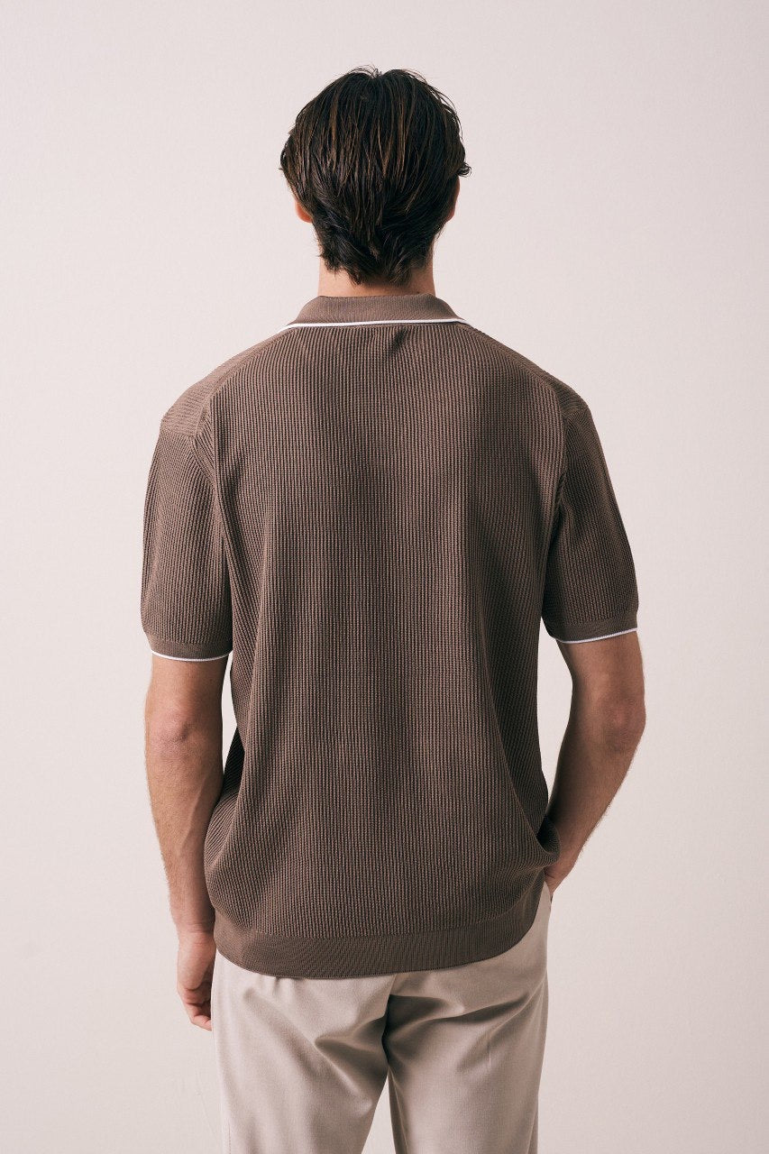 Massimo Collar detail polo shirt in brown