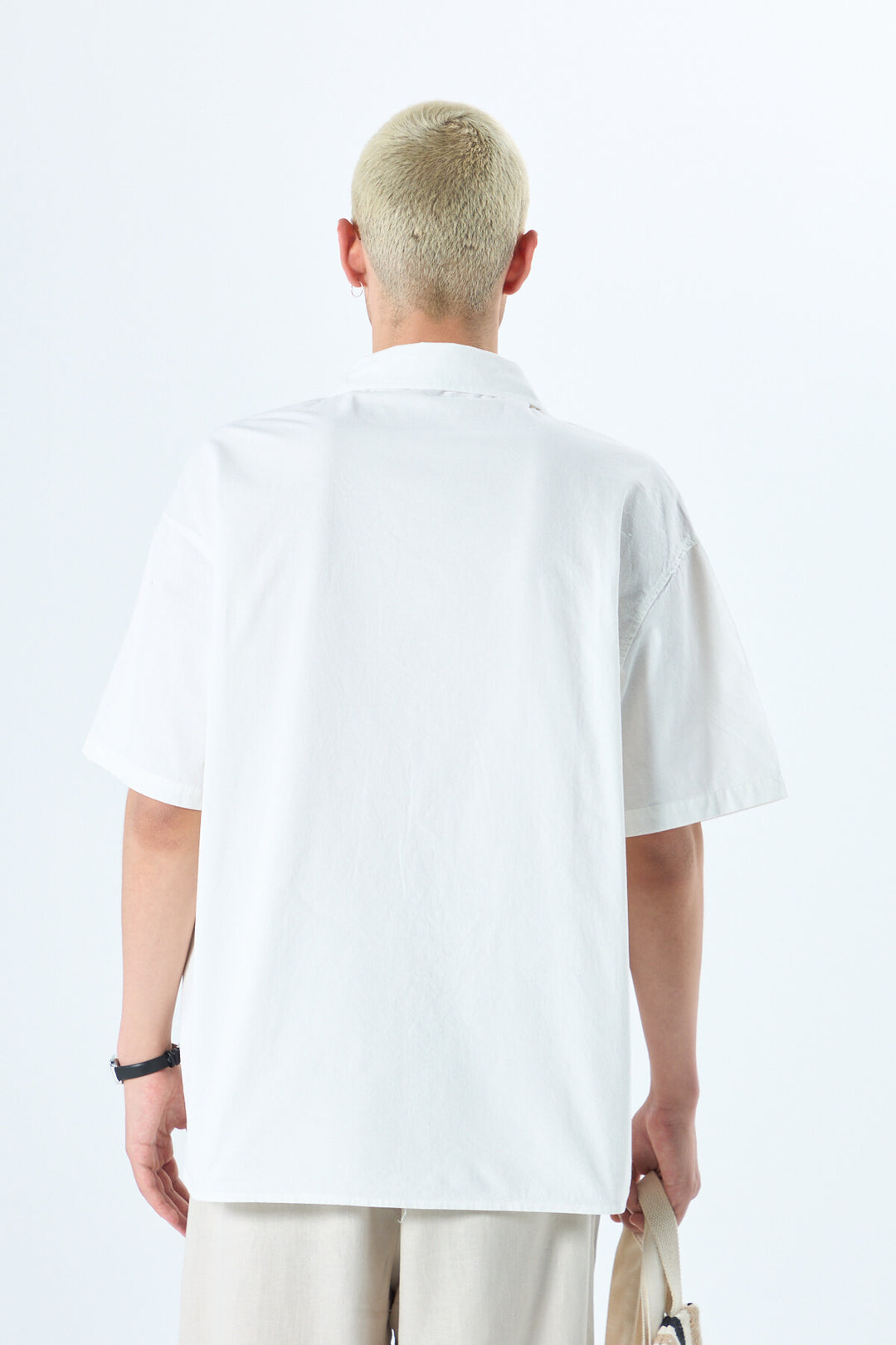 VAMOS EMBROIDERY DETAILED POCKETLESS SHORT SLEEVE OVERSIZE LINEN SHIRT WHITE