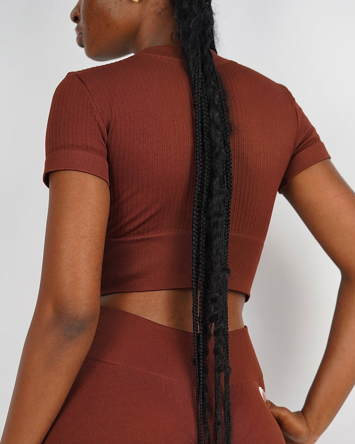 Garm Island Seamless Ribbed Short Sleeve in Brown