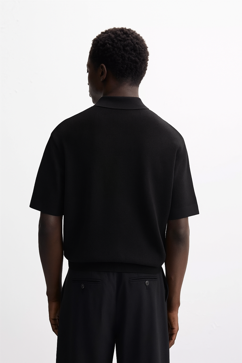 Garm Island Half Zip Textured Knit Polo in Black