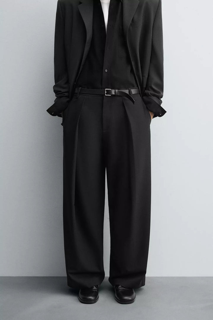 Garm Island Pleated Wide Leg Pants in Black