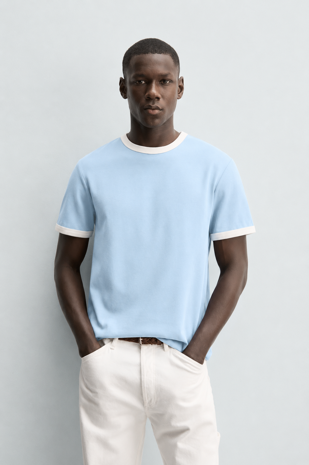 Vamos Contrast Collar Oversized T-shirt in Baby Blue
