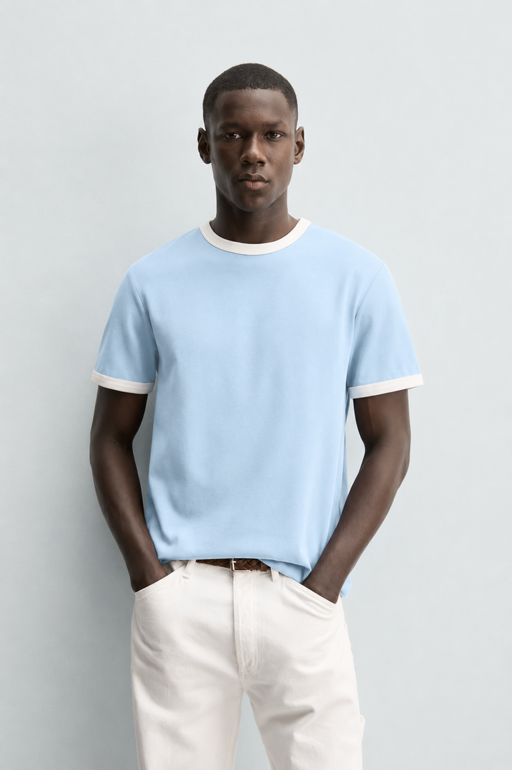 Vamos Contrast Collar Oversized T-shirt in Baby Blue