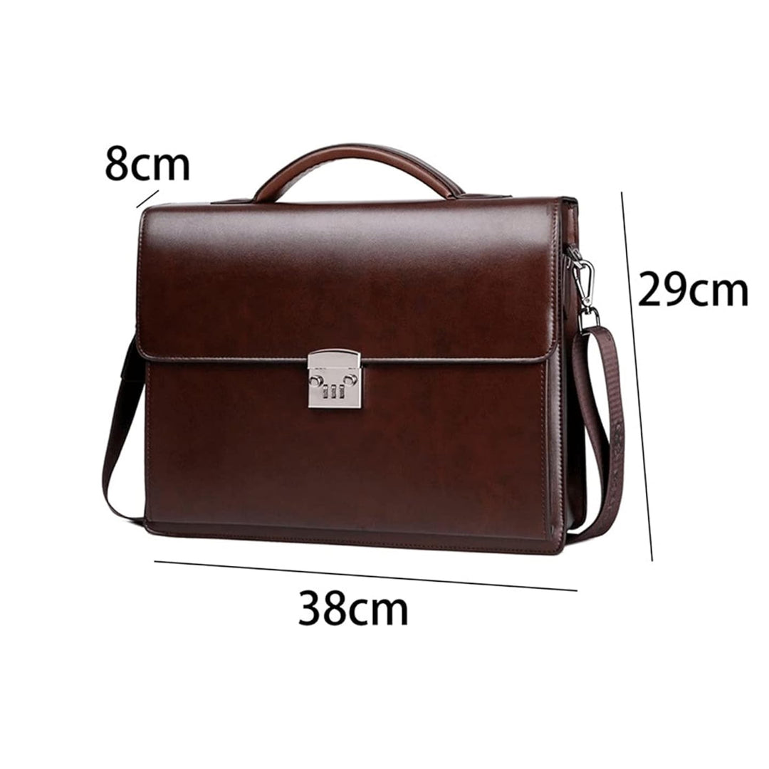 Leather Passcode briefcase in brown