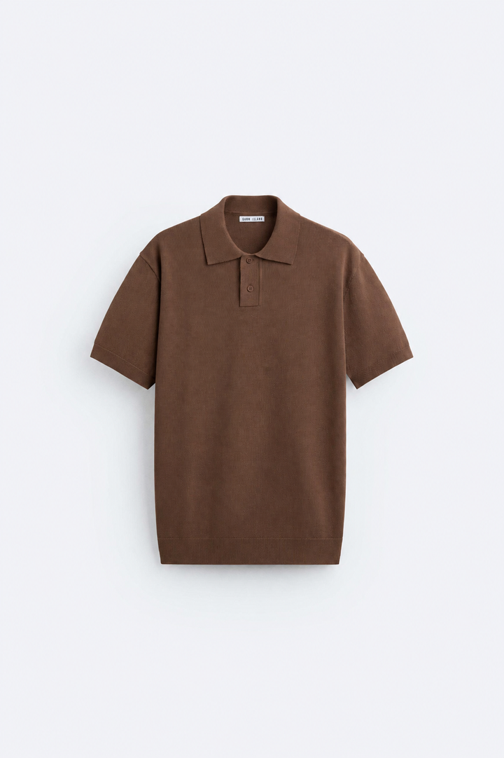 Garm Island Basic Knit Polo in Brown