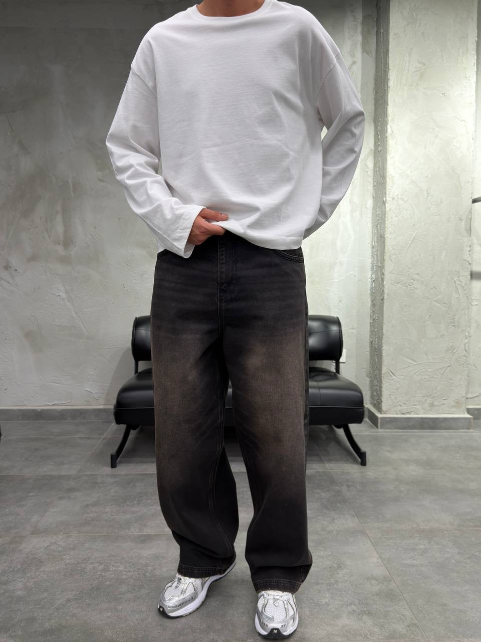 Difransel baggy jeans in stone wash black