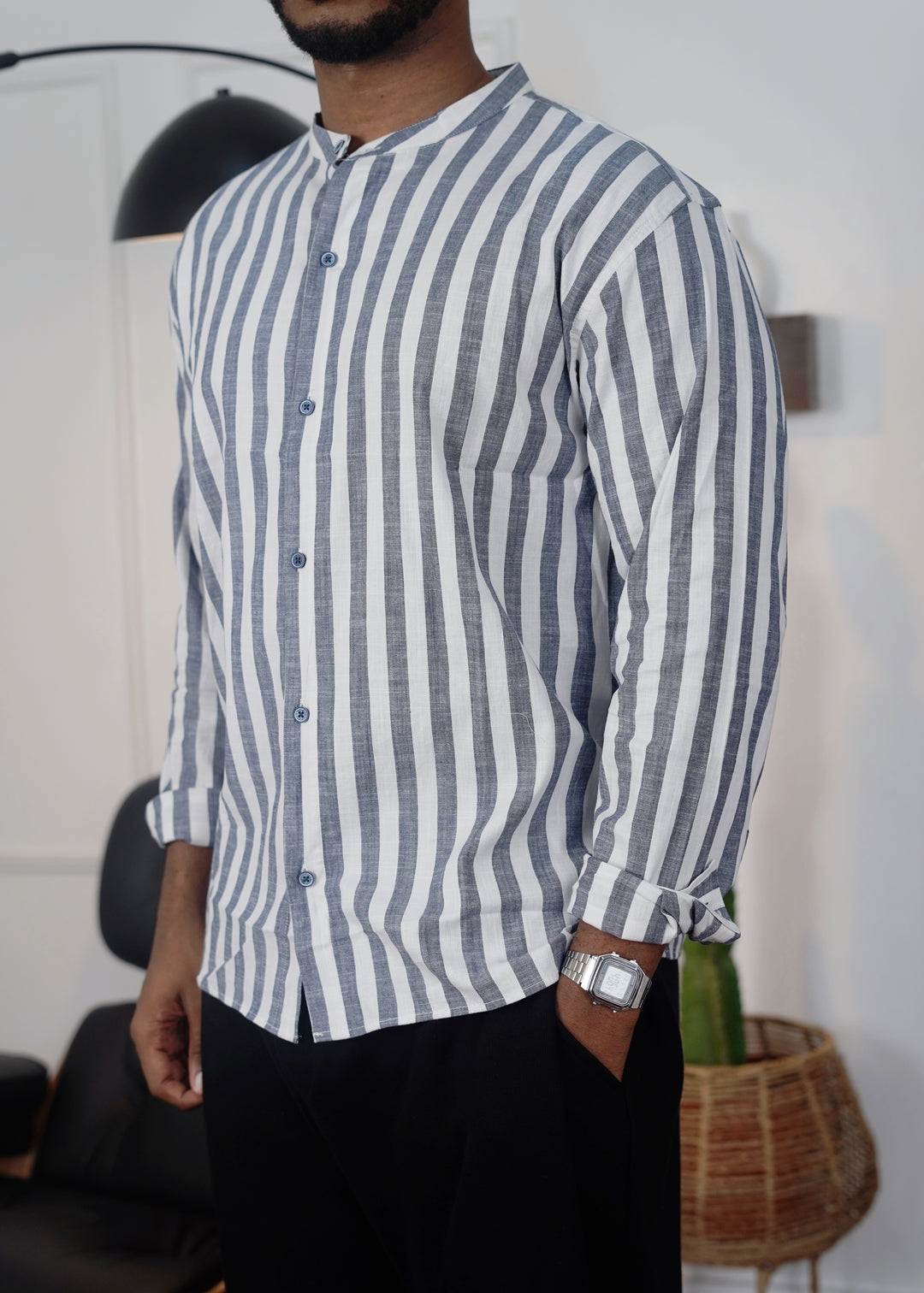 Massimo striped tab collar in blue