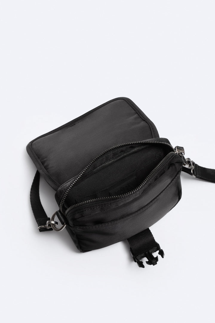 ZARA MINI NYLON CROSSBODY BAG WITH PURSE IN BLACK