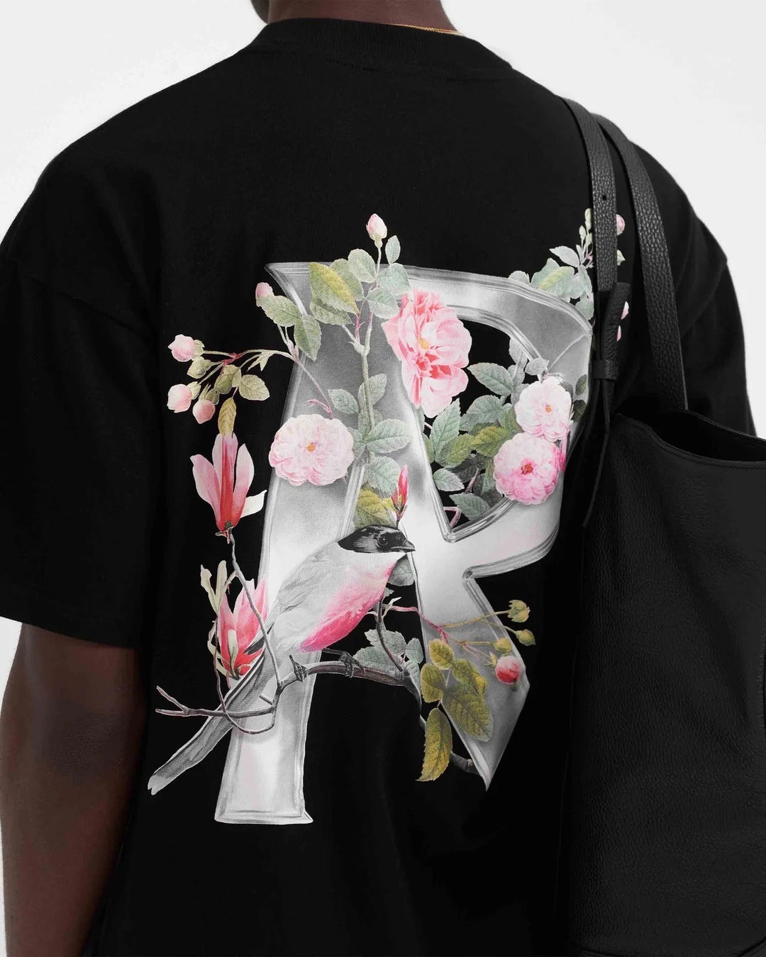 REPRESENT FLORAL INITIAL T-SHIRT IN BLACK
