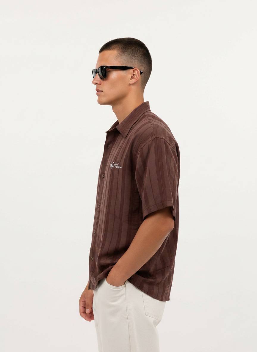 Essence of Life Ravage Studios Striped Shirt in Brown