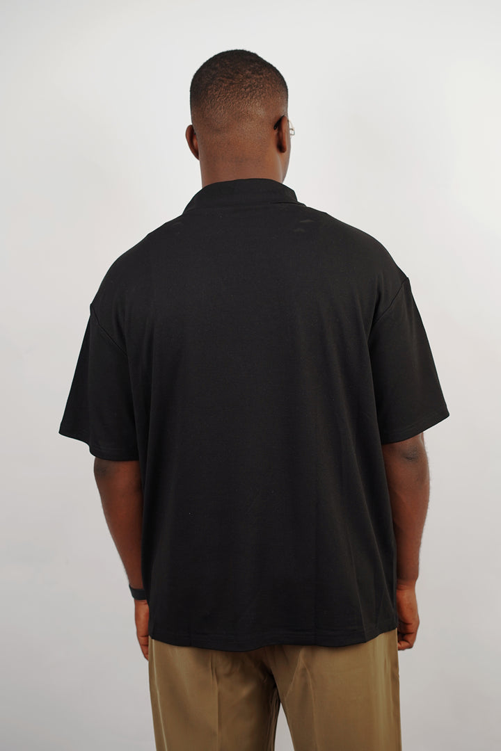 Garm Island Mock Neck Polo Shirt in Black
