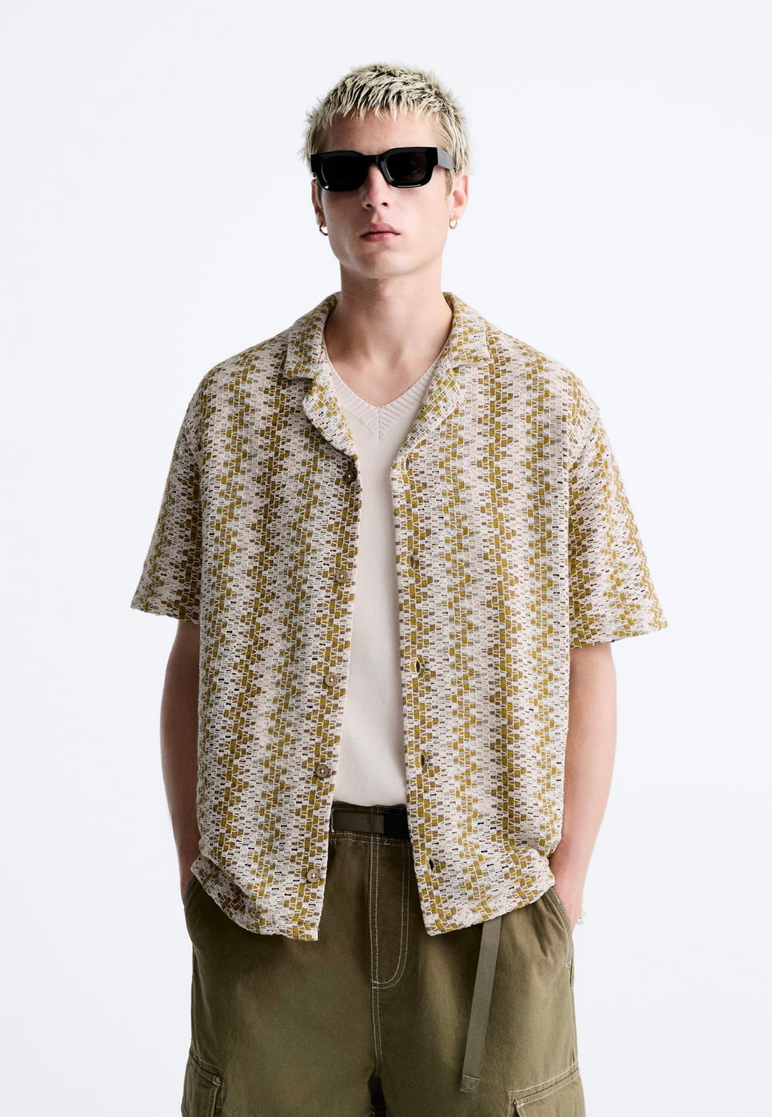 ZARA TEXTURED SHIRT WITH GEOMETRIC JACQUARD PRINT