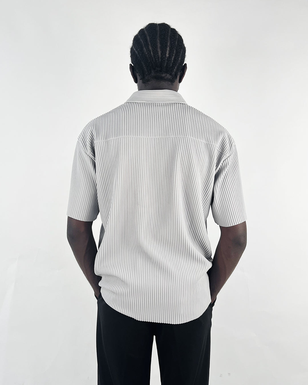 Oversized ribbed polo shirt in grey