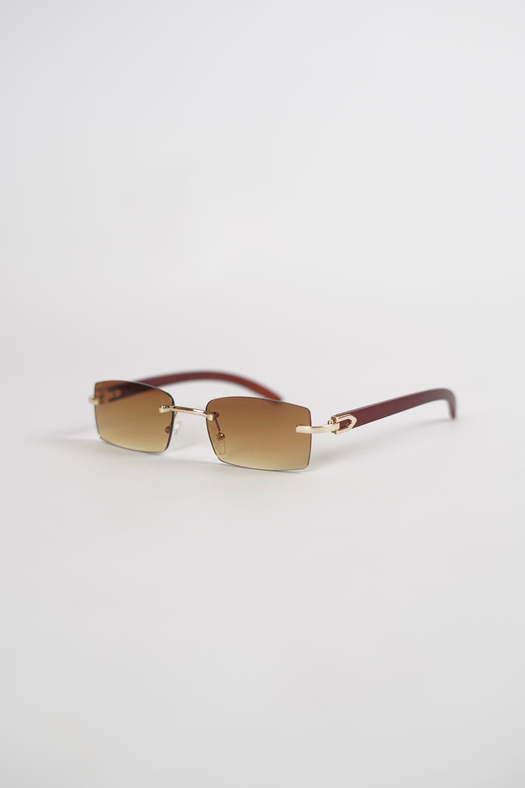 Buffalo Horn Rimless Wood Frame Sun glasses in brown