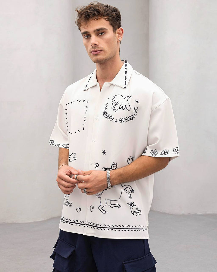 2morrow Abstract Print Revere Shirt in White