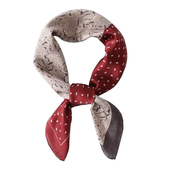 Two Tone Red Edge Paisley Print Silk Scarf