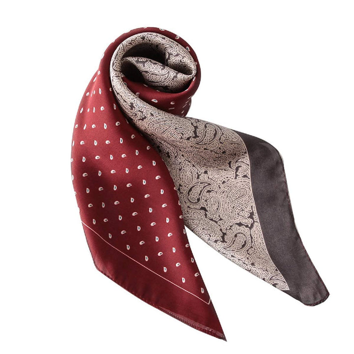 Two Tone Red Edge Paisley Print Silk Scarf