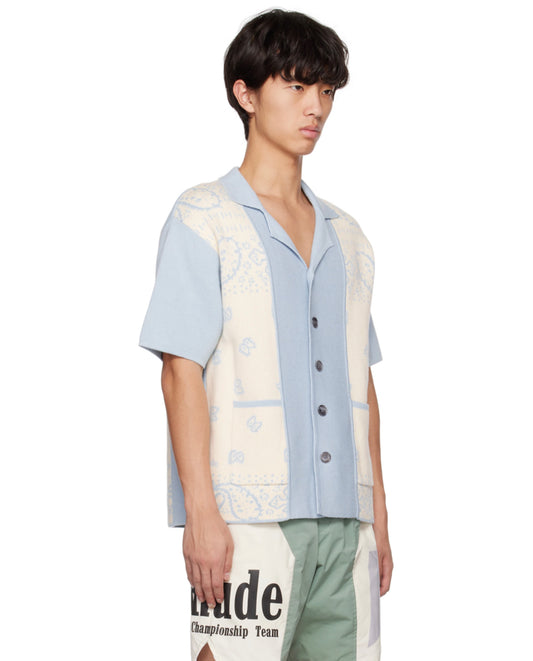 RHUDE BANCO KNIT SHIRT IN BLUE AND WHITE