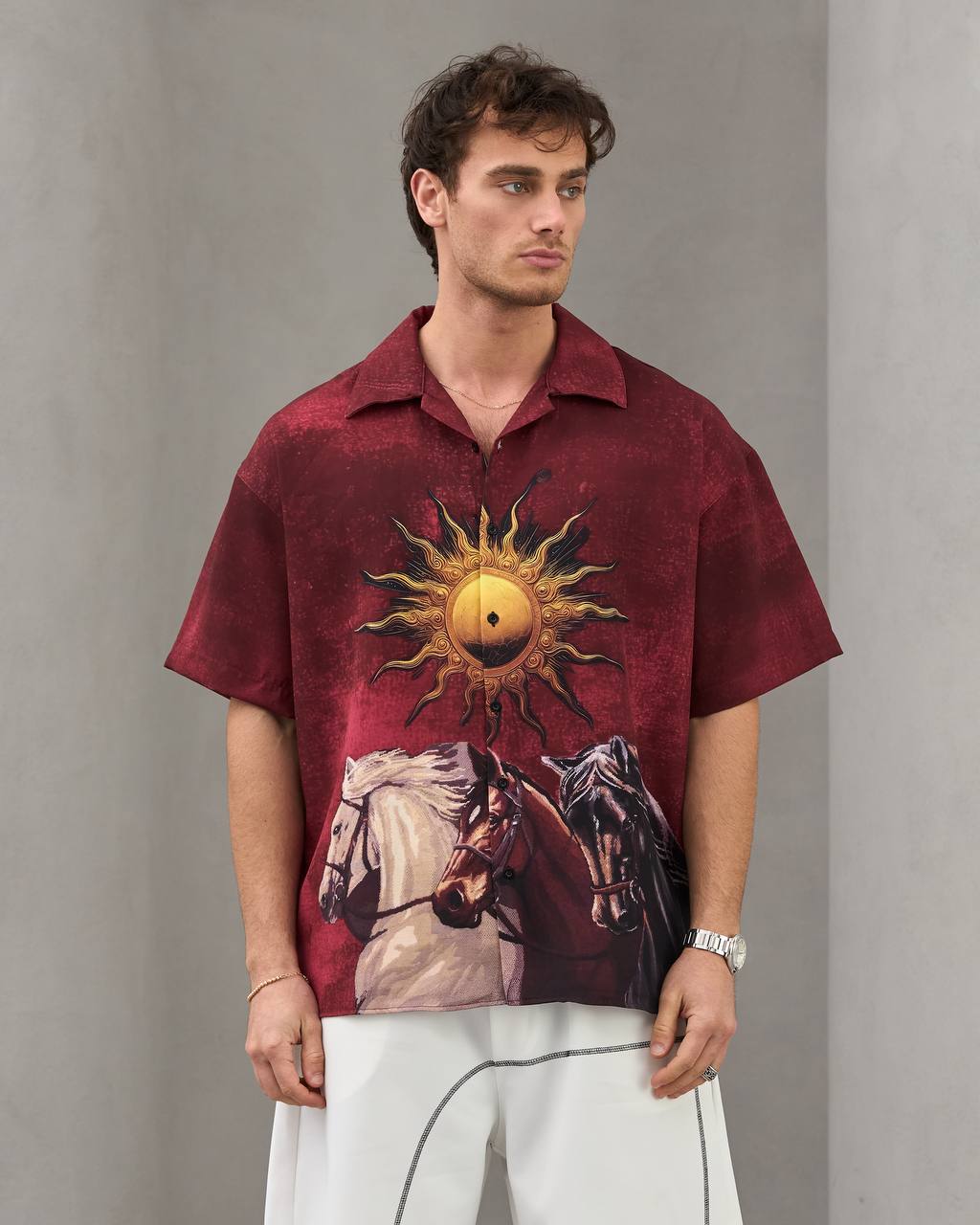 2morrow Celestial Trinity shirt in burgundy