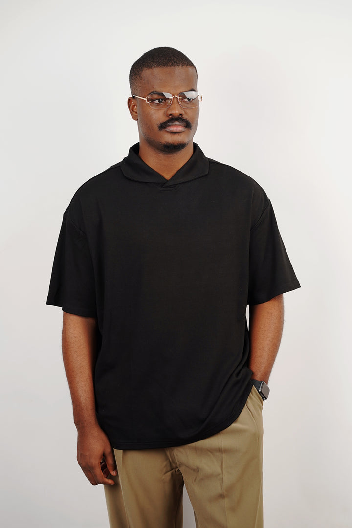 Garm Island Mock Neck Polo Shirt in Black