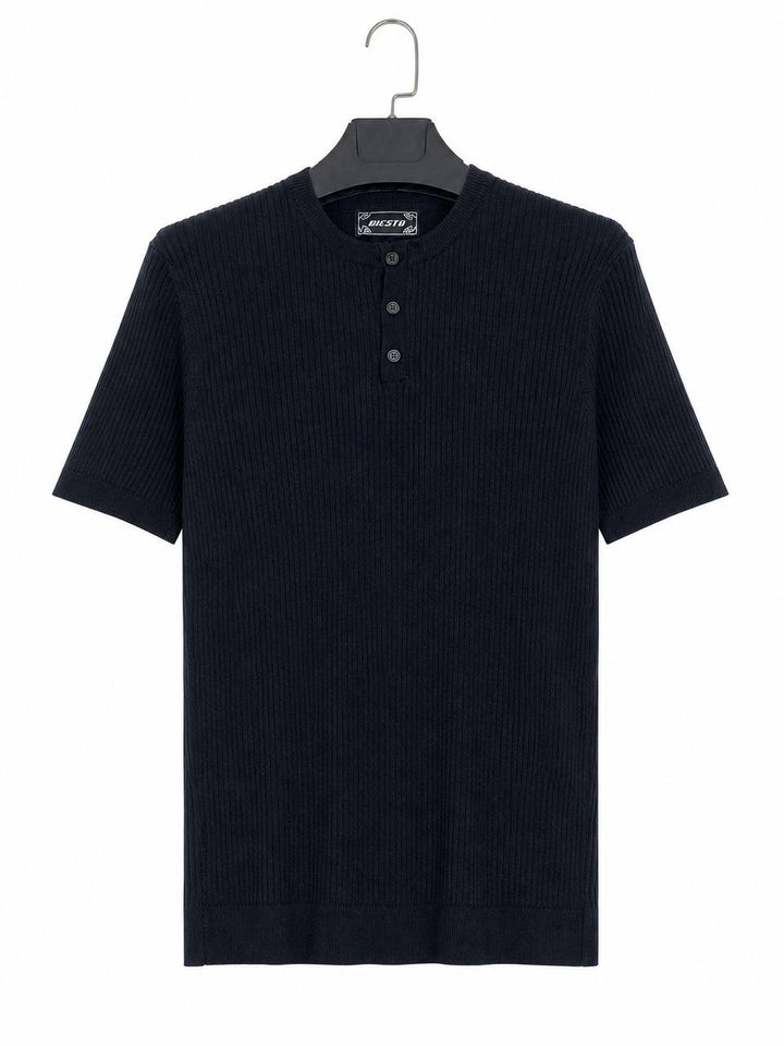 Giesto Henley Shortsleeve Shirt in Black