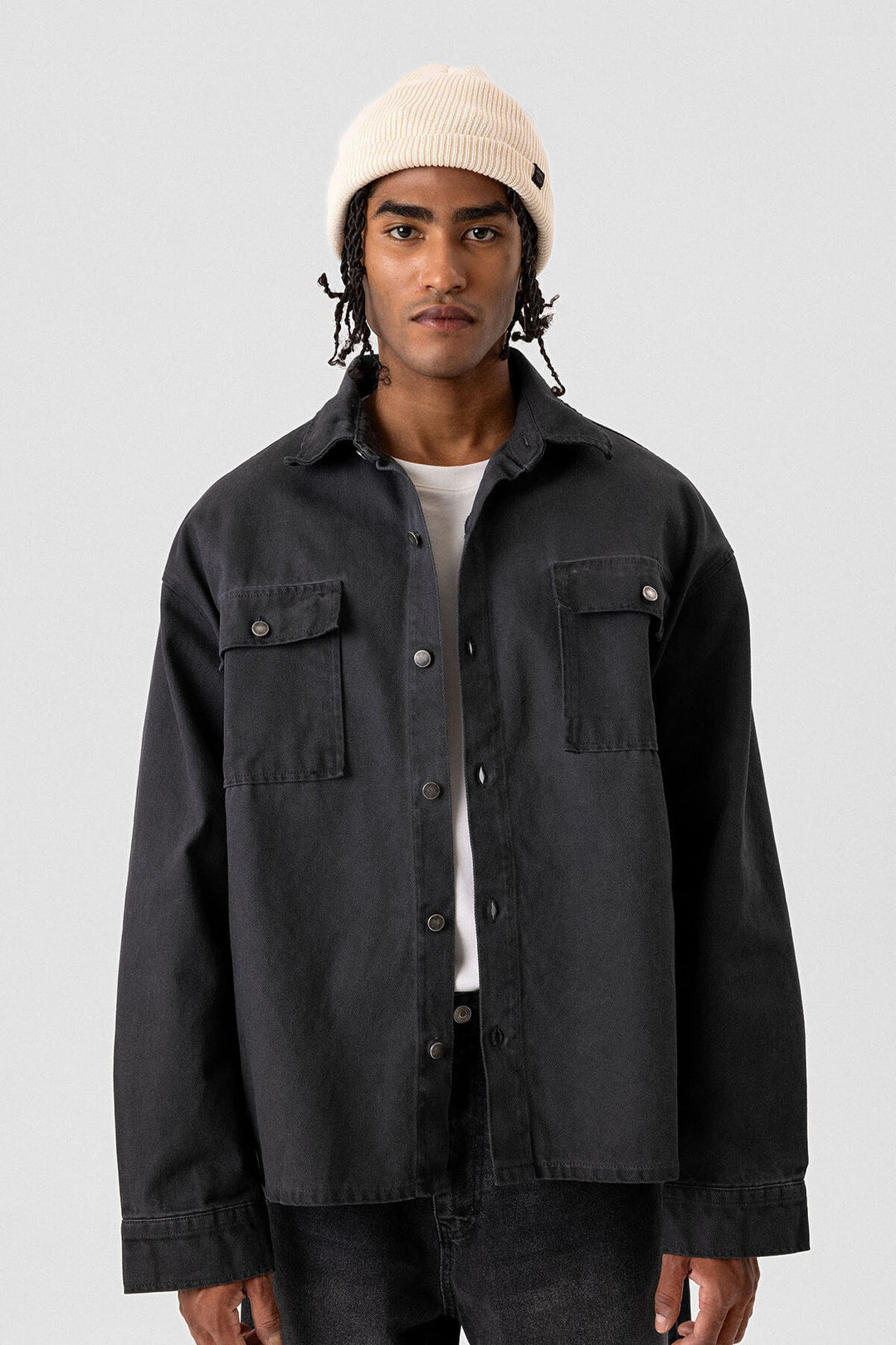 VAMOS POCKET DETAILED OVERSIZE DENIM JACKET BLACK