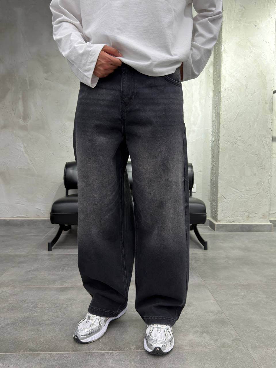 Difransel baggy jeans in washed charcoal