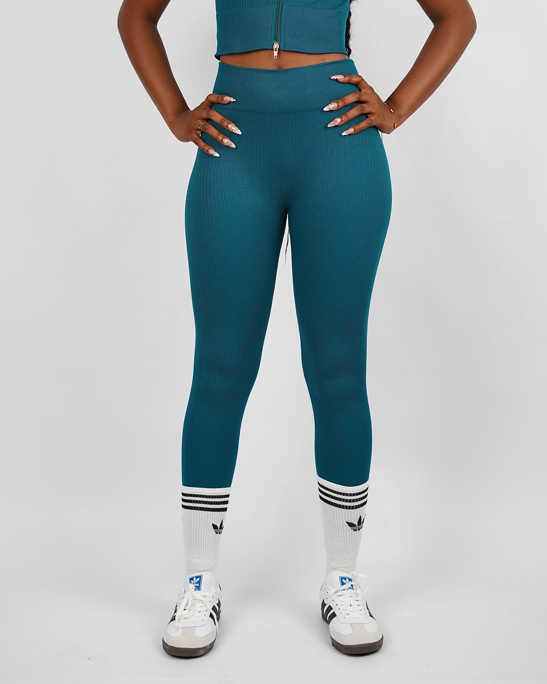 Garm Island Seamless Ribbed Leggings in Cyan Blue