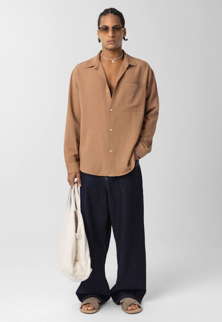 Essence of life oversized cotton shirt in brown