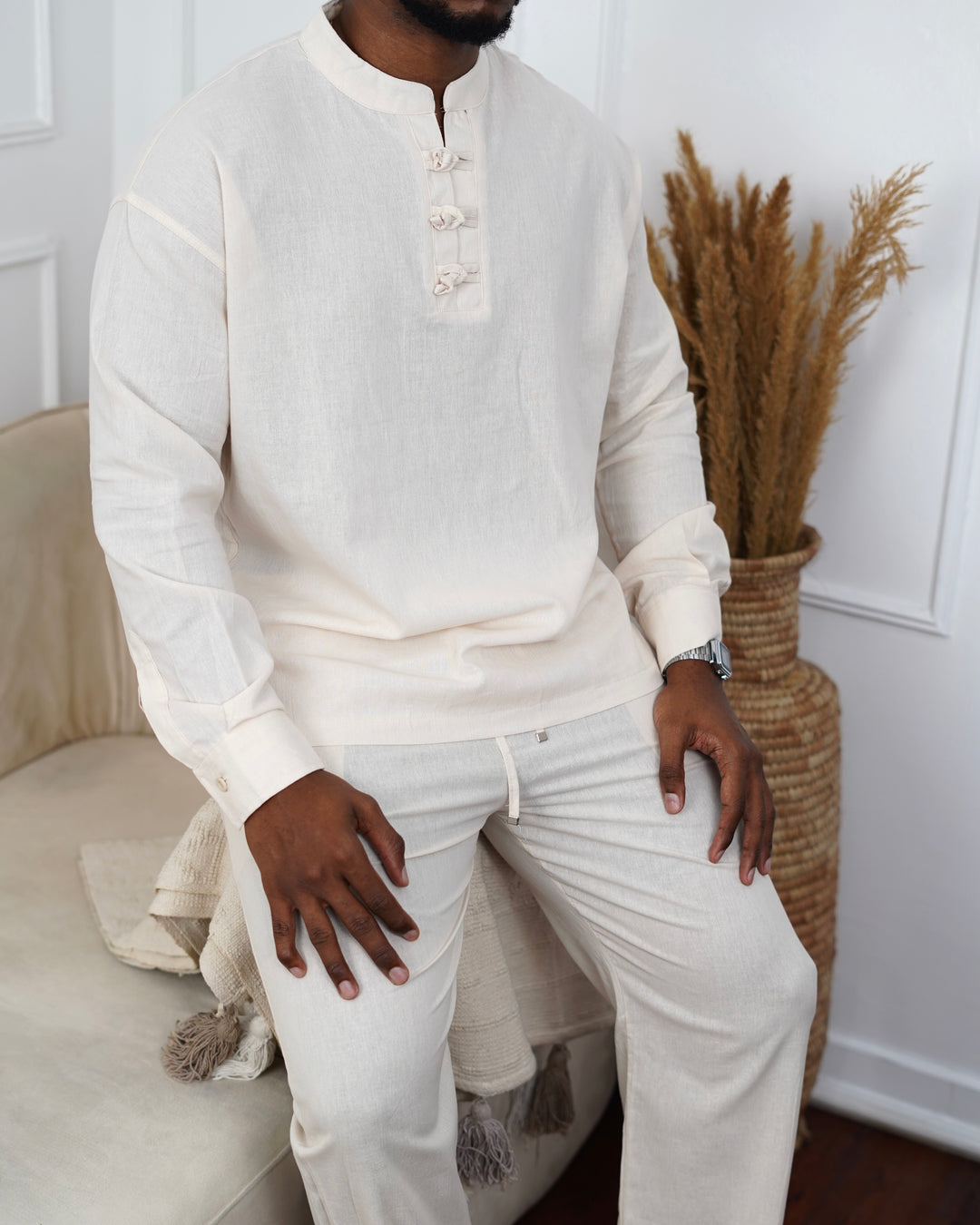 SNEEZY DETAIL LINEN SET IN BEIGE
