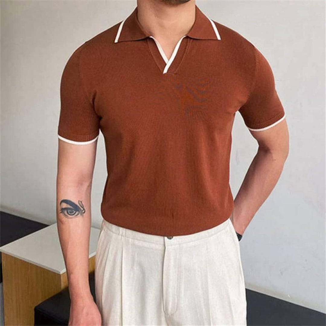 Knitted orange polo shirt with white tipping