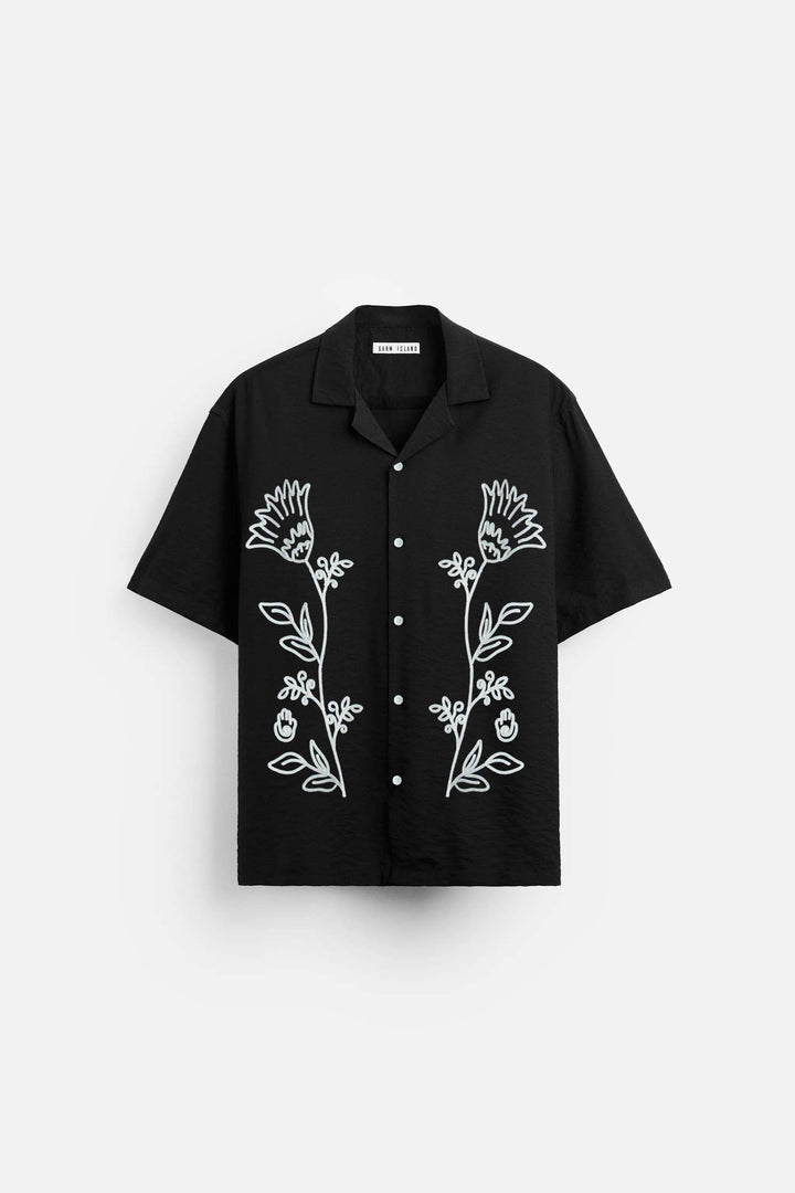 GARM ISLAND FLORAL EMBROIDERED SHIRT IN BLACK